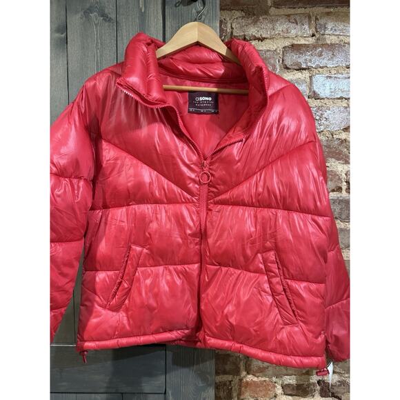 Cisono Women's Medium Red/Pink Puffer Jacket Asian Streetwear Full Zip Pockets - Picture 1 of 13